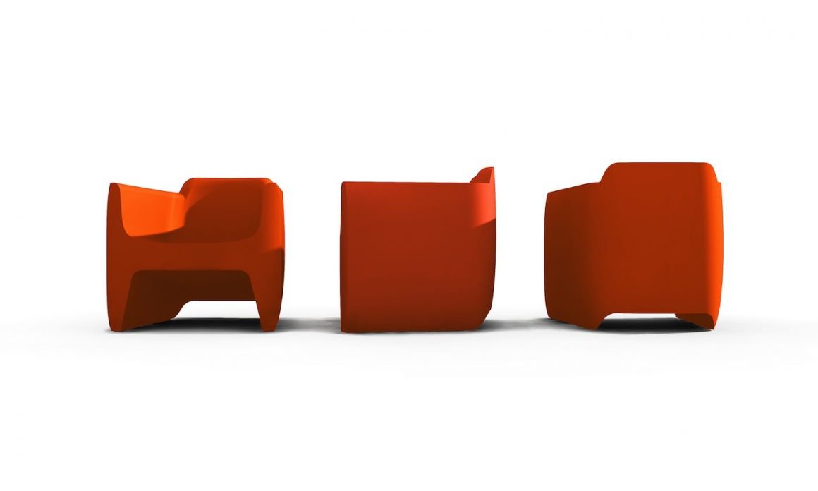 Translation Armchair in orange, designed by Alain Gilles