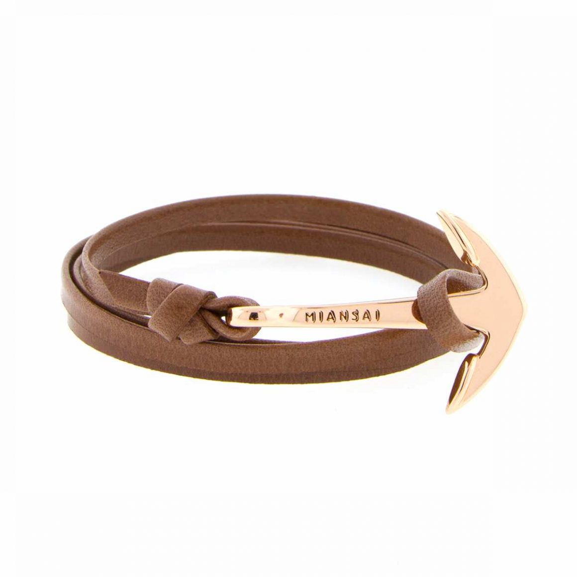 Rose gold plated Anchor on brown leather by Miansai